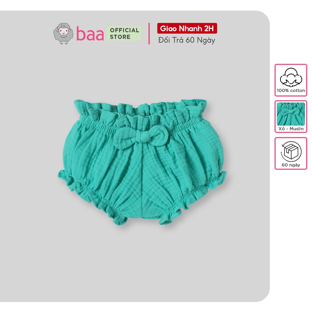 Quần bỉm vải sơ sinh cho bé gái, quần bỉm bé gái vải xô cotton BAA BABY cho bé từ 3 tháng - 12 tháng - B-GN-QU03C-01