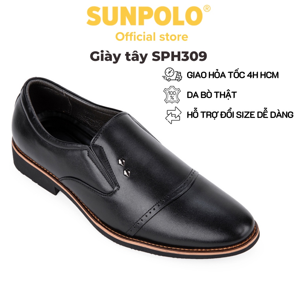Giày tây nam Da bò cao cấp SUNPOLO giày đi làm văn phòng, công sở Màu Đen/Nâu Bò - đế cao 2.8cm - SPH309