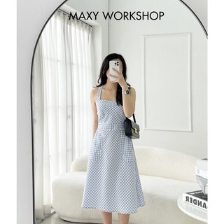 Đầm hai dây chéo lưng Blue Caro Midi Maxy Workshop