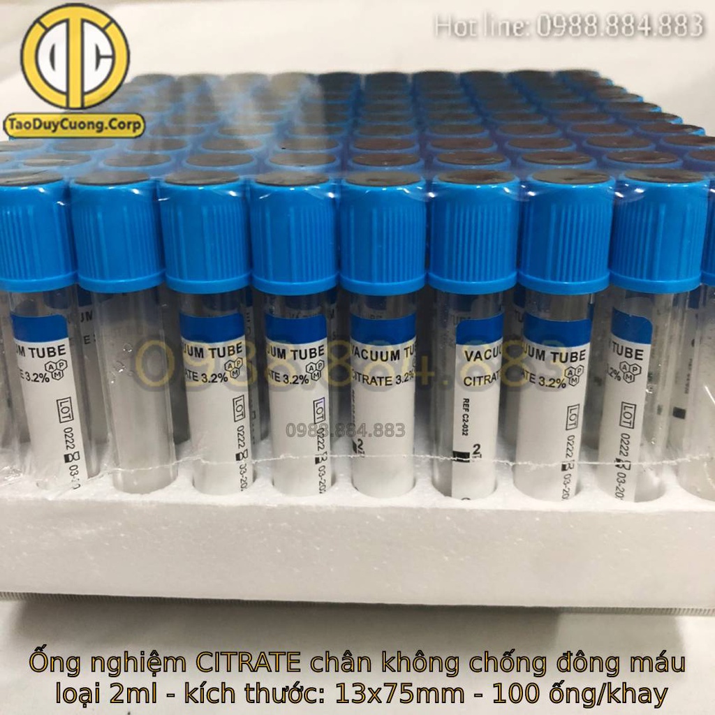 Ống nghiệm CITRATE 3.2% chân không nắp cao su xanh dương 2ml  AN PHÚ