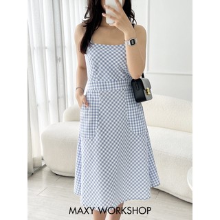 Đầm hai dây chéo lưng Blue Caro Midi Maxy Workshop