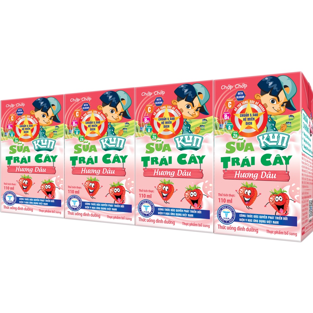 Kun sữa trái cây hương dâu thùng 48 hộp x110ml