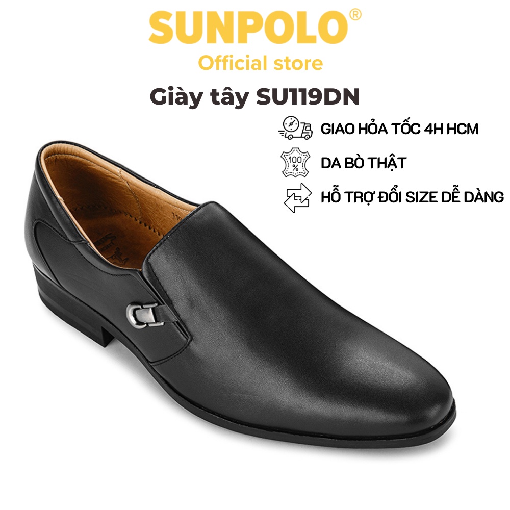 Giày tây nam Da bò SUNPOLO giày đi làm văn phòng, công sở đế cao 3cm KT119DN