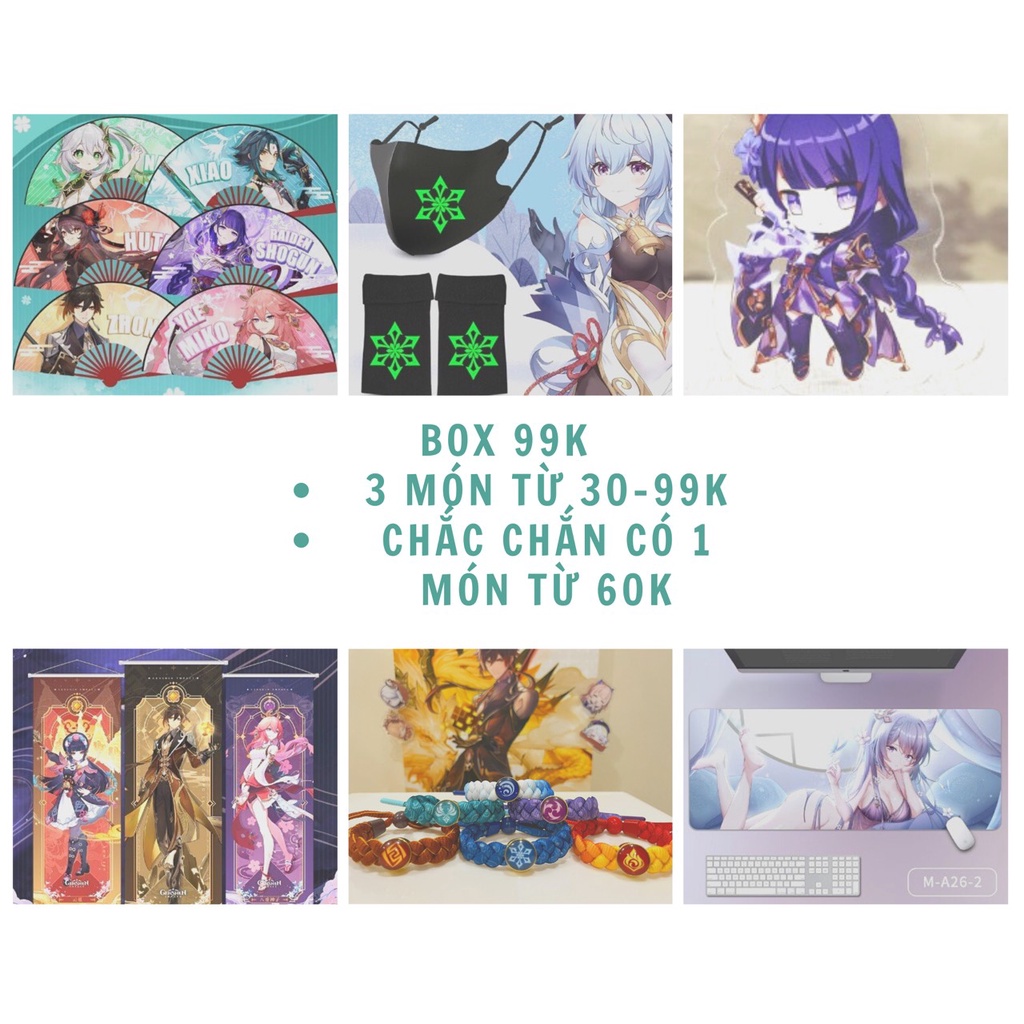 Hộp GACHA nhân phẩm Genshin Impact bao gồm tất cả sản phẩm có tại shop, phụ kiện văn phòng phẩm, sưu tầm