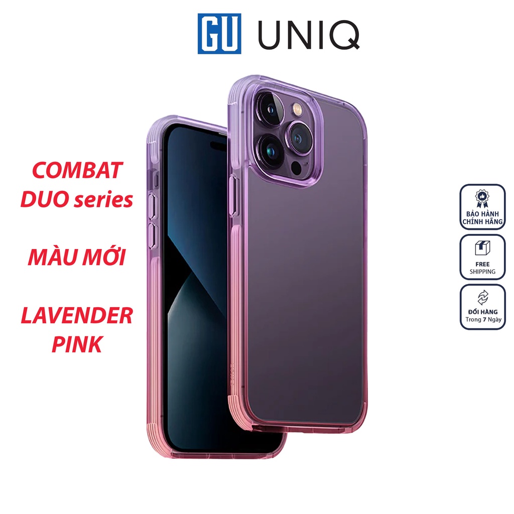Ốp UNIQ Hybrid Combat Duo For iPhone 14 series màu mới Lavender Pink đẹp lạ chống sốc 4m
