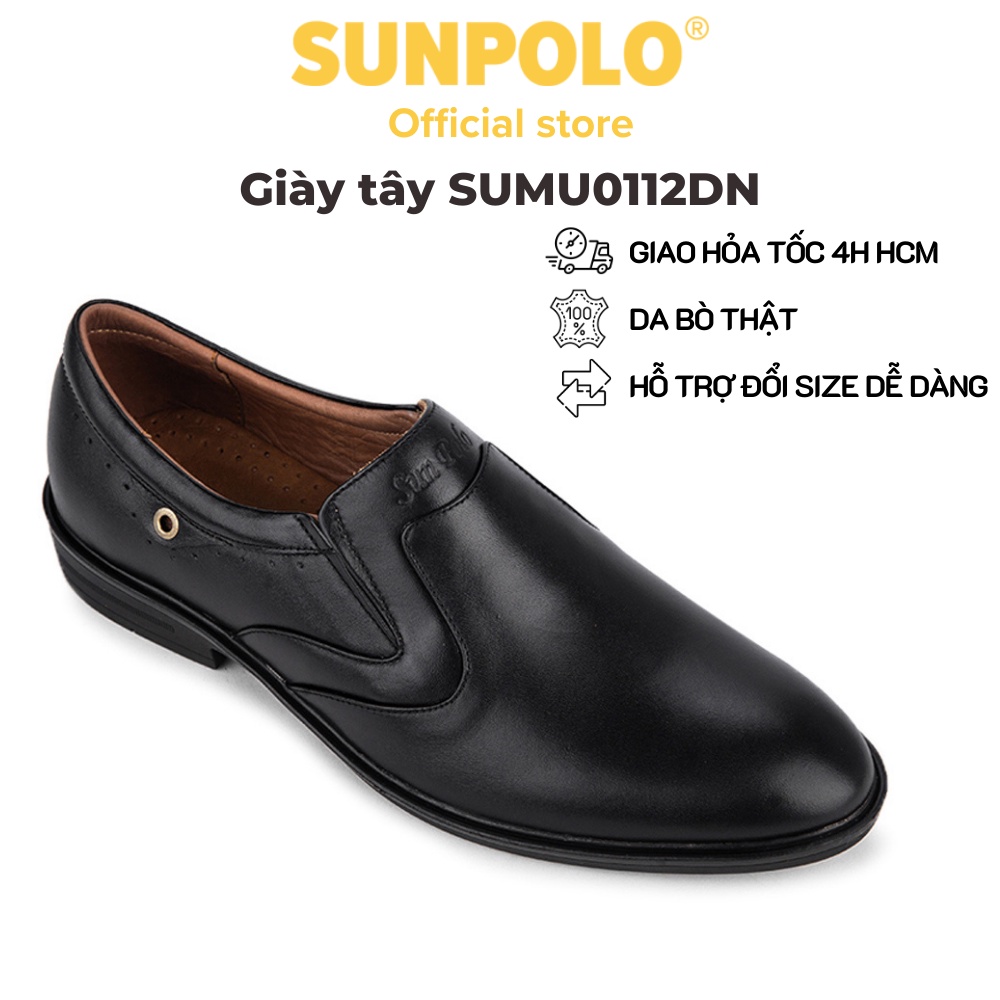 Giày tây nam Da bò cao cấp SUNPOLO giày đi làm văn phòng, công sở Màu Đen/Nâu - đế cao 3cm - SUMU0112DN
