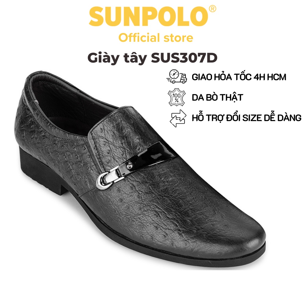 Giày tây nam Da bò cao cấp SUNPOLO giày đi làm văn phòng, công sở Màu Đen - SUS307D