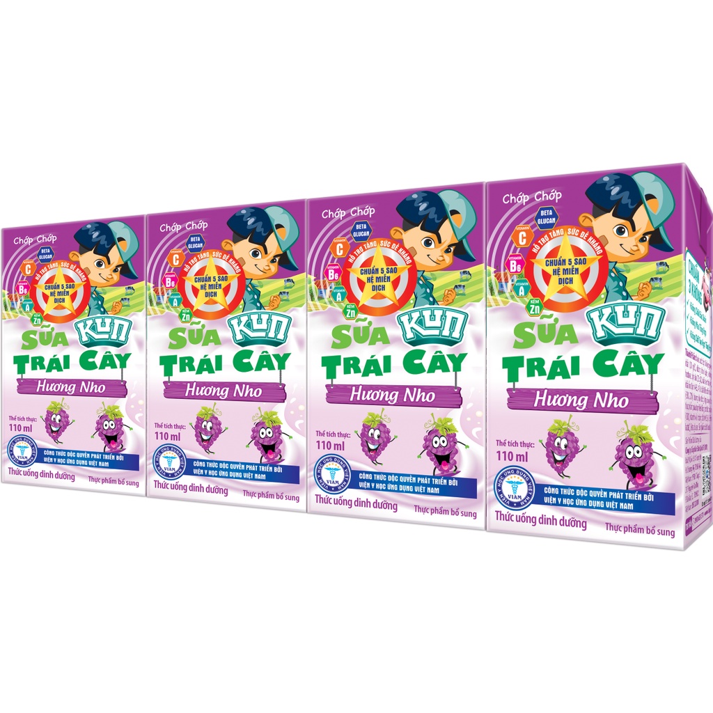Kun sữa trái cây hương nho thùng 48 hộp x110ml