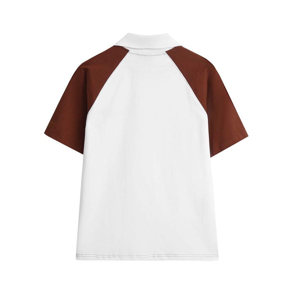 Áo Polo Unisex SAIGONESE Phối Tay Raglan Nam Nữ Thun Cotton Collection Secret / Trắng Tay Nâu