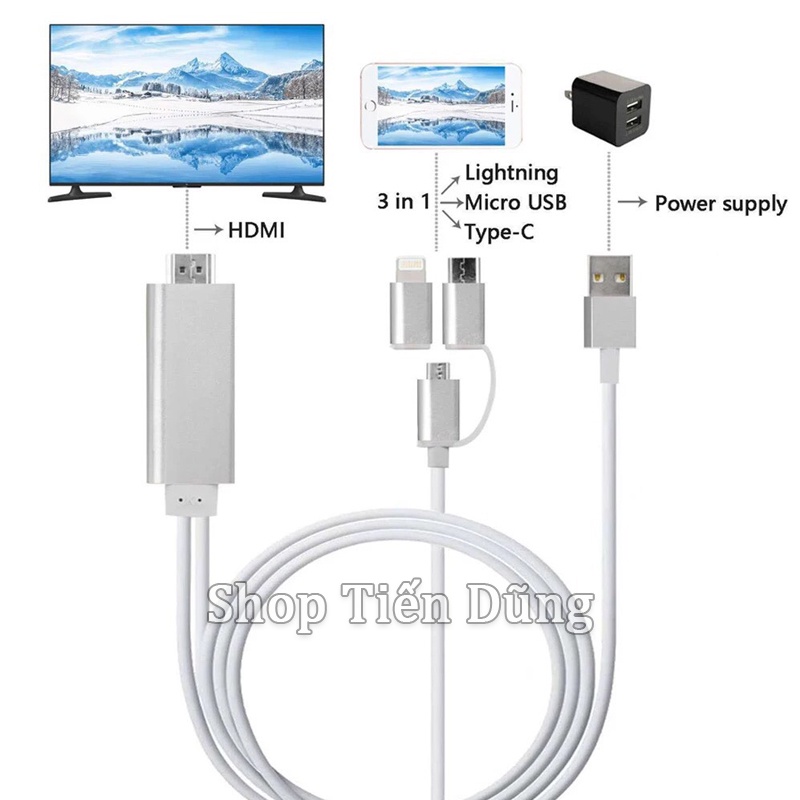 Dây cáp chuyển đổi điện thoại sang máy chiếu, tivi MiraScreen LD6M-3M - Bộ chuyển đổi điện thoại lên HDMI độ phân 1080HD