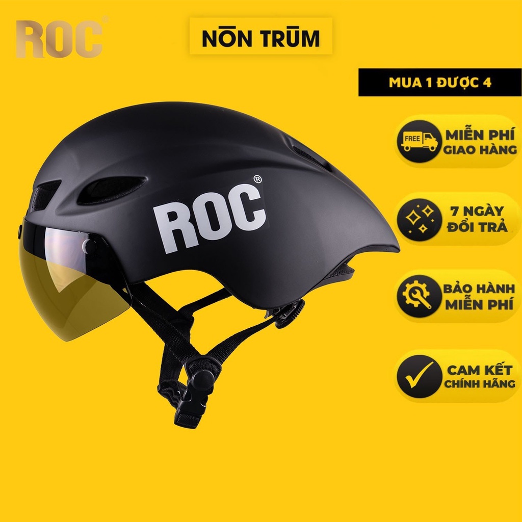Mũ bảo hiểm thể thao Roc r16 đen nhám tặng tai mèo và lót dự phòng chính hãng siêu nhẹ