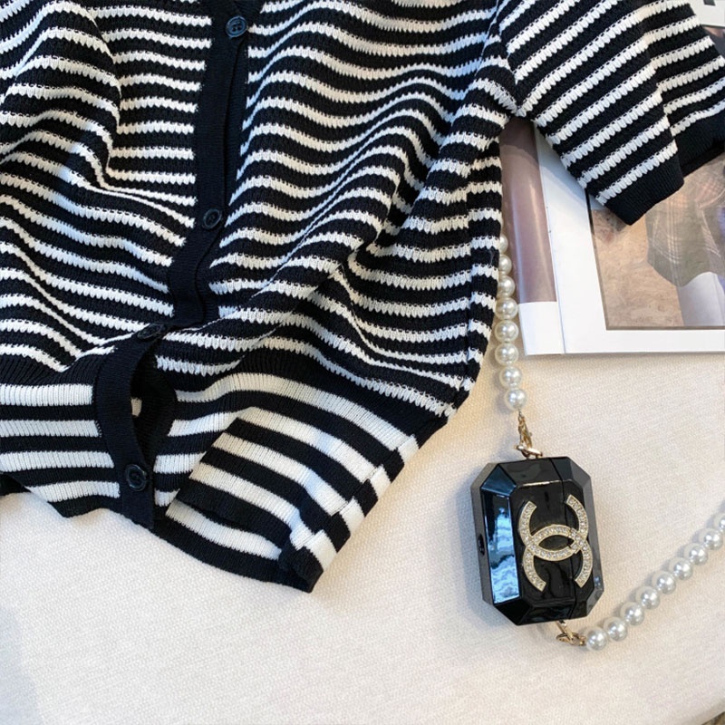 Áo Thun Dệt Kim Tay Phồng Họa Tiết Kẻ Sọc Thời Trang Mùa Hè Mới Cho Nữ