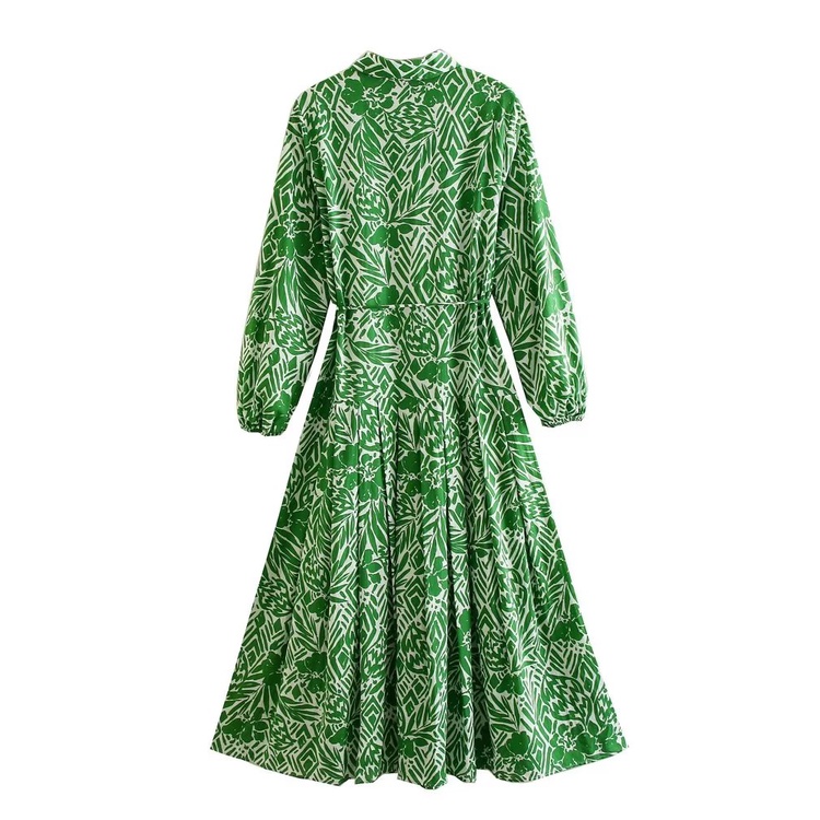 Made in Morocco - Đầm Zara sơ mi hoạ tiết xanh lá cực đẹp DH1SMHG50N10