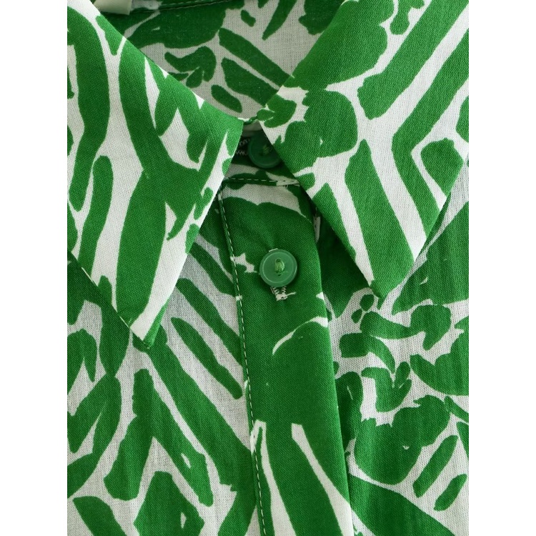 Made in Morocco - Đầm Zara sơ mi hoạ tiết xanh lá cực đẹp DH1SMHG50N10