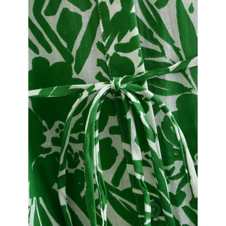 Made in Morocco - Đầm Zara sơ mi hoạ tiết xanh lá cực đẹp DH1SMHG50N10