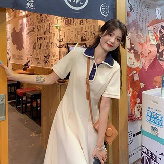 Đầm thun gạo xoè cổ bẻ viền