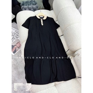 Đầm thun gạo xoè cổ bẻ viền
