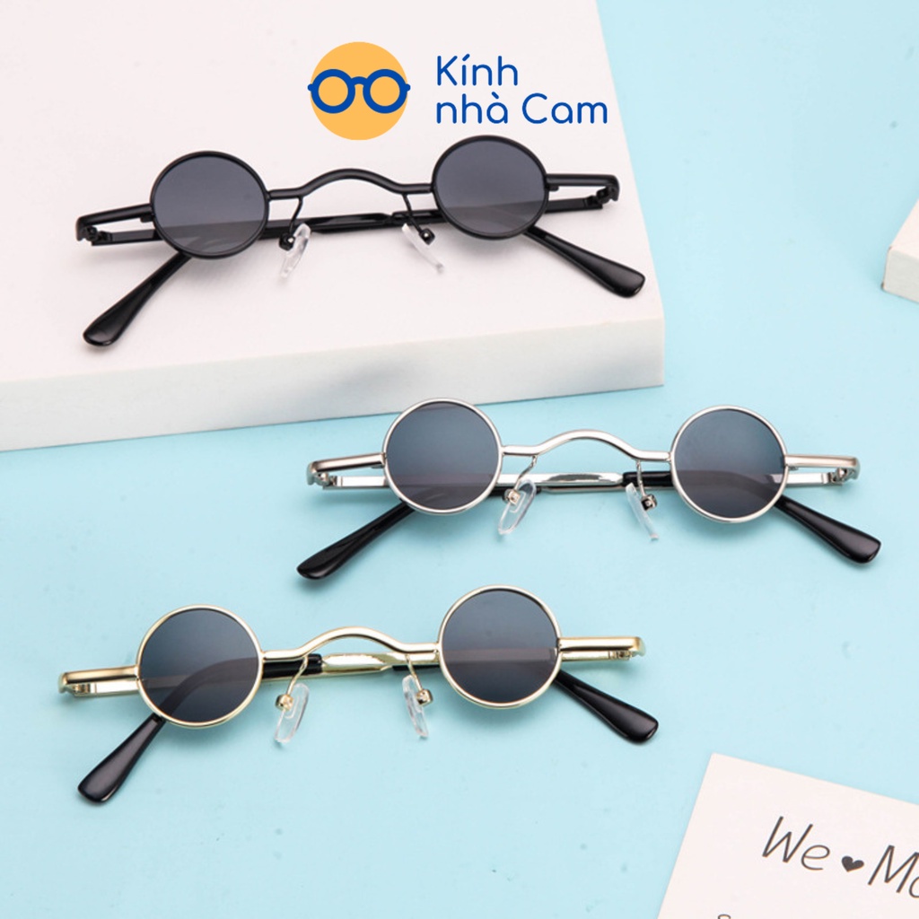 Kính Râm Gọng Tròn Siêu Nhỏ, Mắt Kính Thầy Bói Phong Cách Hip Hop Thời Trang Cá Tính Cho Nam Nữ (tặng kèm hộp đựng kính)