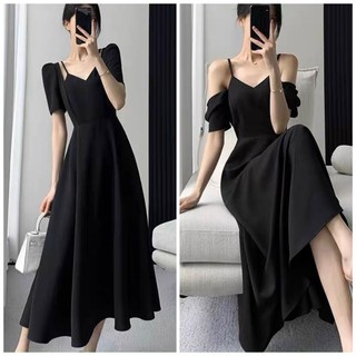 Đầm dự tiệc cổ V dây vai 2 màu