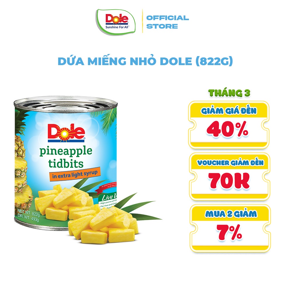 [SHIP ĐỒNG GIÁ 12K-20K TẤT CẢ ĐƠN] Dứa Miếng Nhỏ Dole (822g)