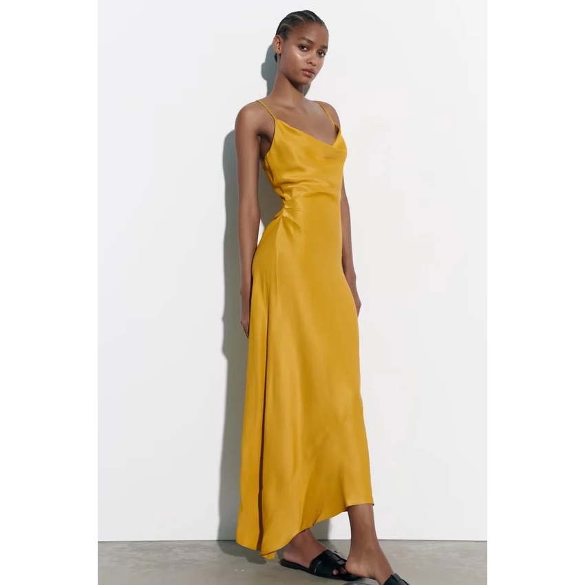 Made in Morocco - Đầm Zara lụa vàng hai dây sexy DT4HDG50N10