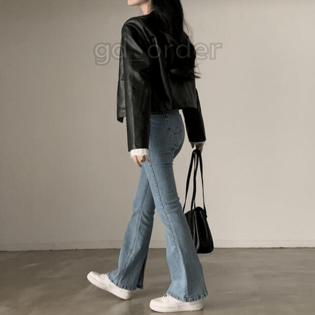 K76|Áo khoác nữ da PU cổ tròn hàn quốc croptop ngắn retro cá tính khóa gd_order
