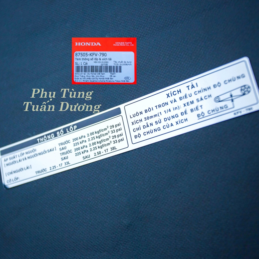 Tem Thông Số Xích Tải Super Dream Loại Zin Honda [ CHÍNH HÃNG ] - Tem Thông số Hộp Xích Lắp Dream Việt, Dream Thái