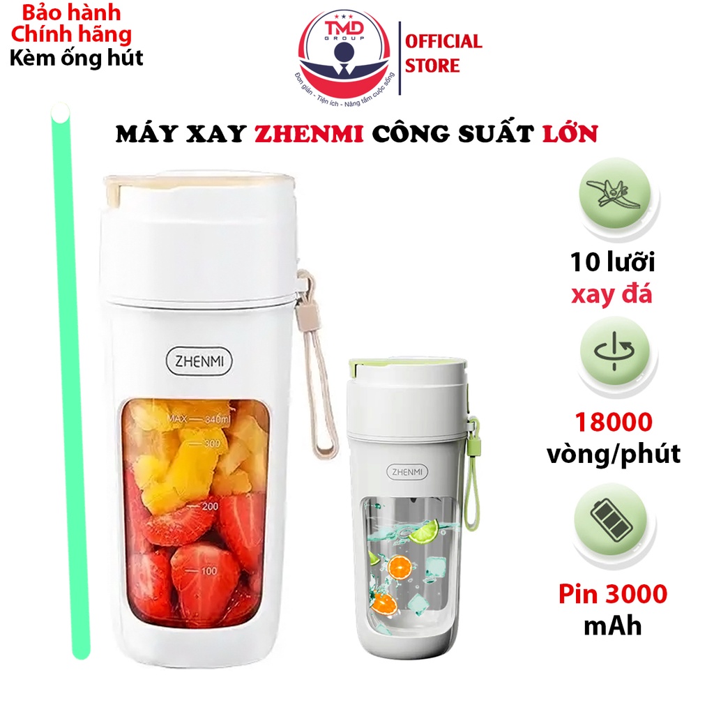 Máy xay sinh tố cầm tay TMD GROUP Zhenmi 10 lưỡi - Xay đá viên, xay ăn dặm cho bé - Pin trâu 3000mAh, công suất 55w