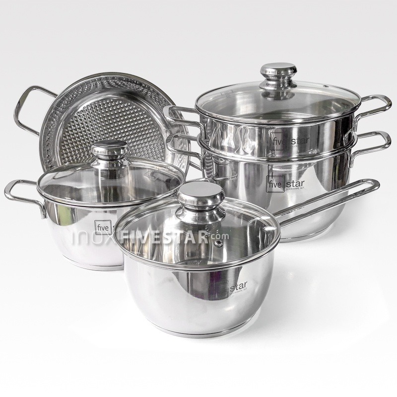 Bộ Nồi Từ - Bộ Nồi 5 món bếp từ - Bộ nồi 5 món FiveStar - Bộ nồi nắp kính