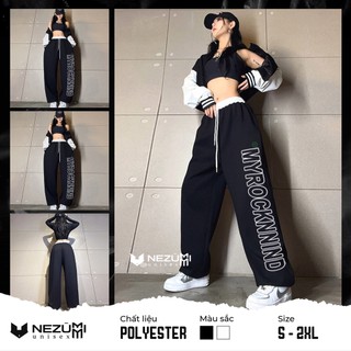 (Sẵn đen) Quần jogger ống suông đen trắng bo gấu in chữ MY ROCK MIND 1 bên cạp nối sexy cá tính hip hop dance đường phố
