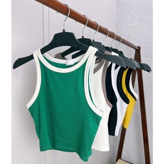 Áo ba lỗ croptop nữ chất len tăm phối viền