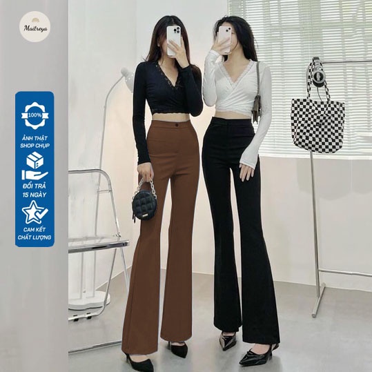 Quần tây ống loe vải đẹp vitext lưng cạp cao 1 cúc bo trên dáng cao chuẩn form siêu dài MAITREYA 833