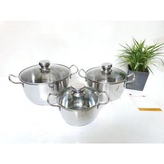 Bộ nồi nắp kính Five Star 3 món - Bộ nồi bếp từ cao cấp - Bộ nồi inox