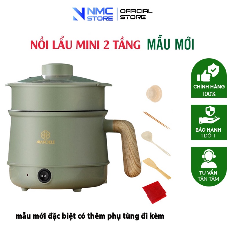 Nồi lẩu mini đa năng 2 tầng cán gỗ mới 2023 kèm quà tặng , ca nấu mì hàn quốc có xưởng hấp bảo hành 6 tháng 1 đổi 1
