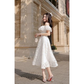 Đầm dự tiệc đâm xòe trễ vai ren hoa cao cấp gabi dress d0714
