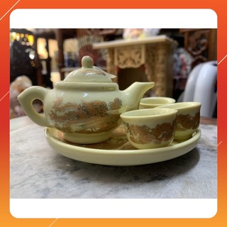 Bộ ấm chén pha trà thờ vàng mini, hàng Bát Tràng