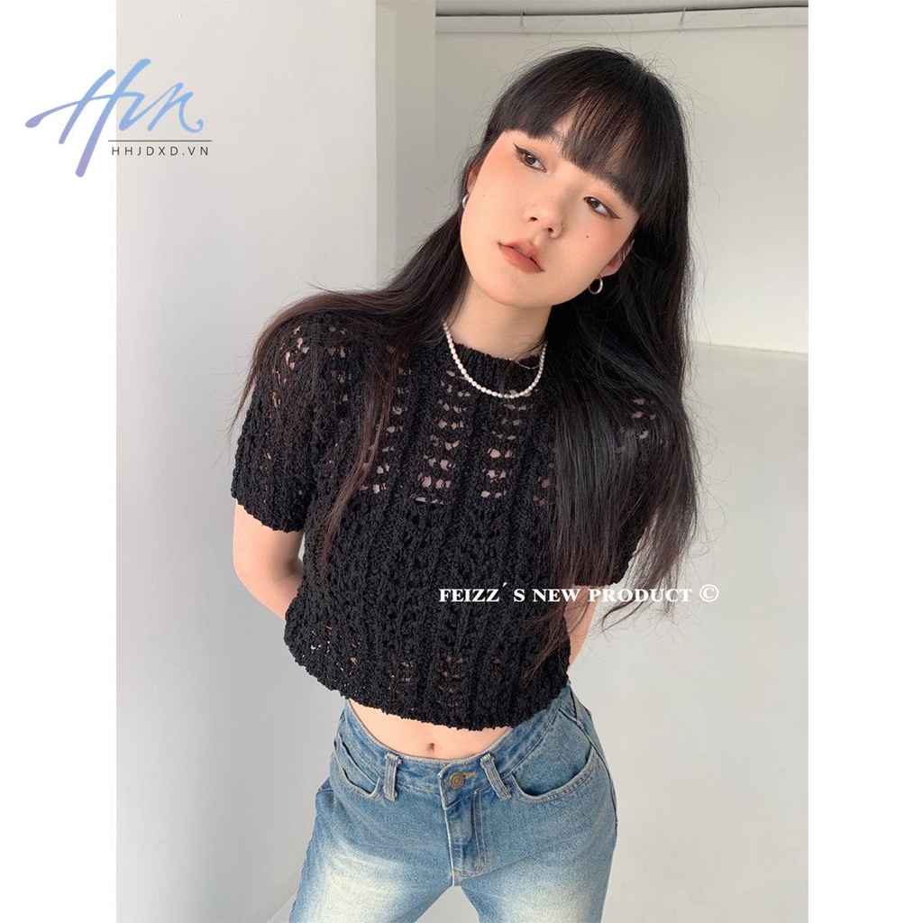 Áo Thun Tay Ngắn Cổ Tròn Thiết Kế Khoét Lỗ Phong Cách Mỹ Thời Trang Cho Nữ