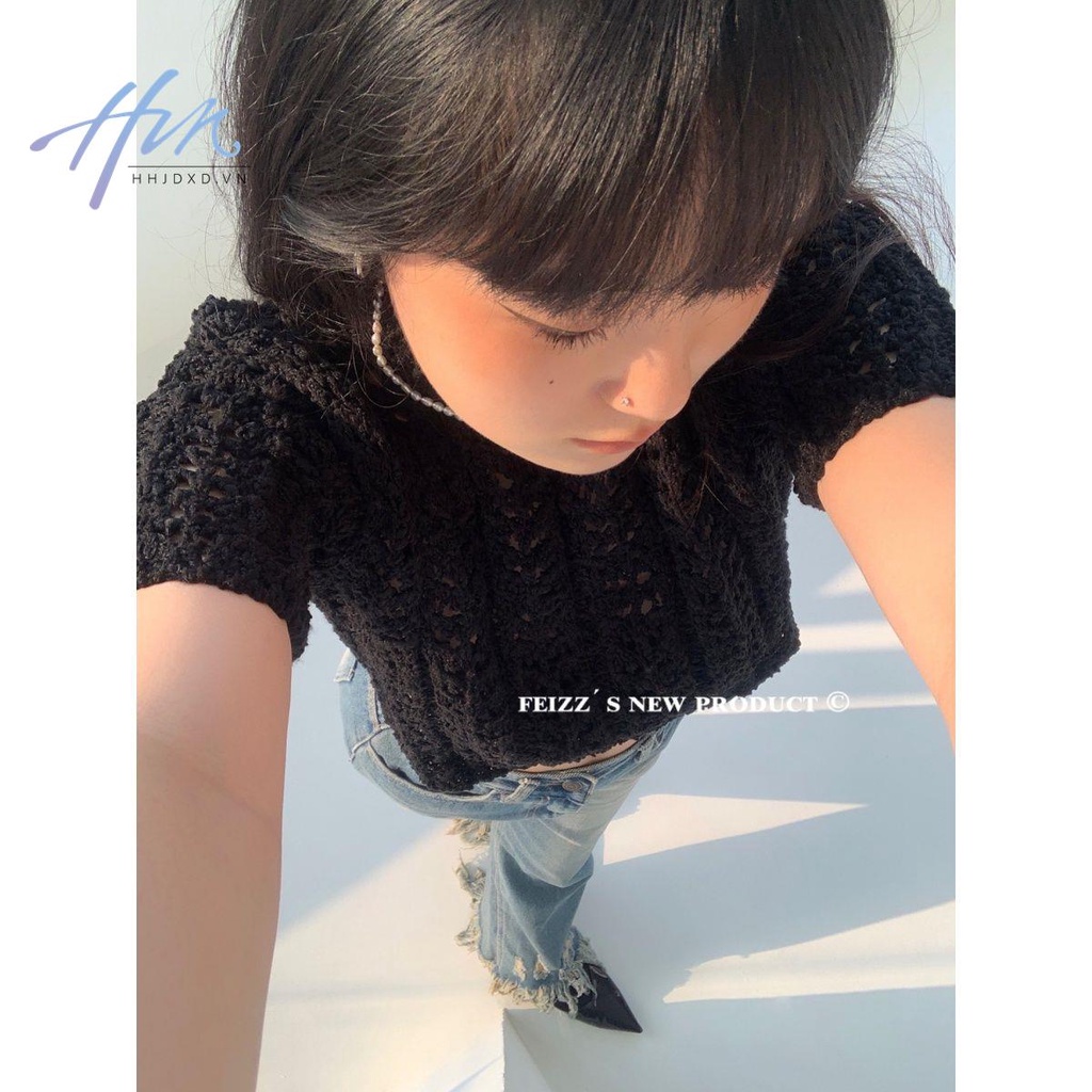 Áo Thun Tay Ngắn Cổ Tròn Thiết Kế Khoét Lỗ Phong Cách Mỹ Thời Trang Cho Nữ