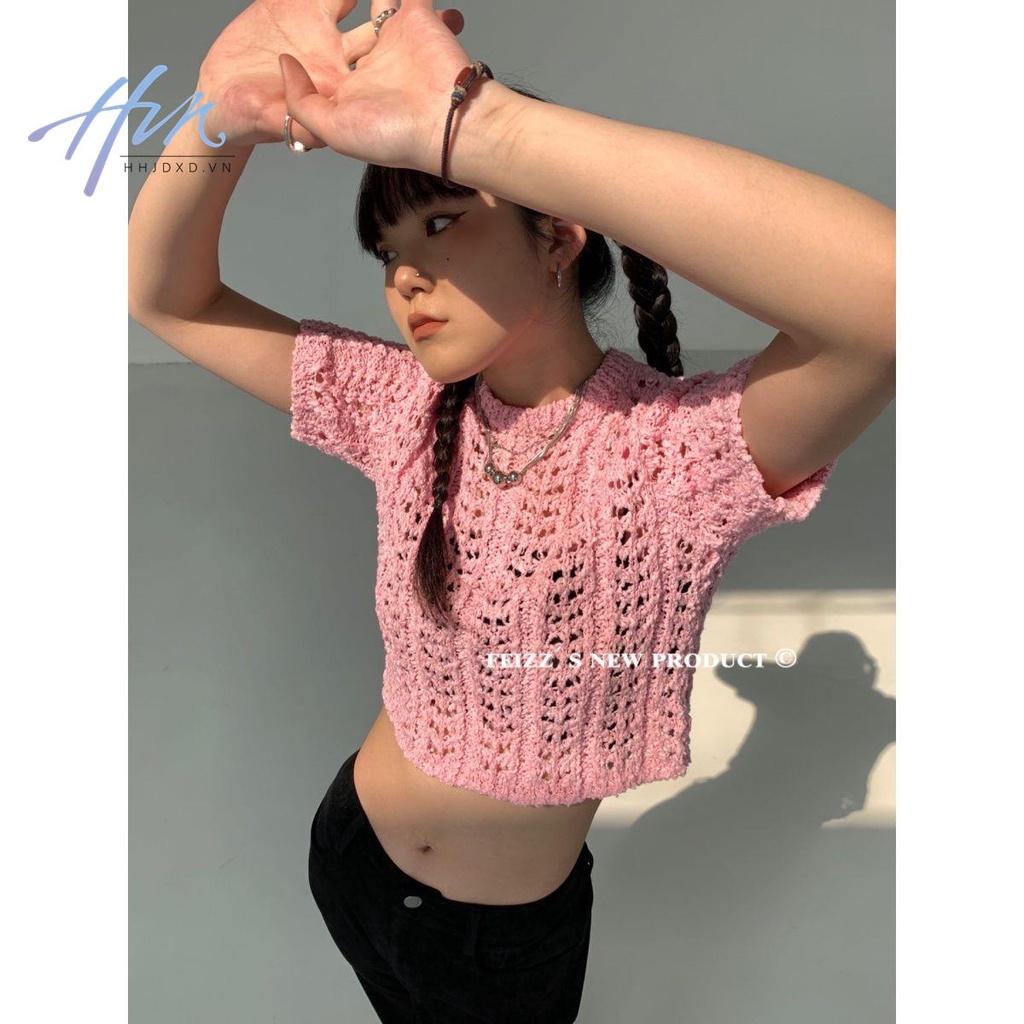 Áo Thun Tay Ngắn Cổ Tròn Thiết Kế Khoét Lỗ Phong Cách Mỹ Thời Trang Cho Nữ