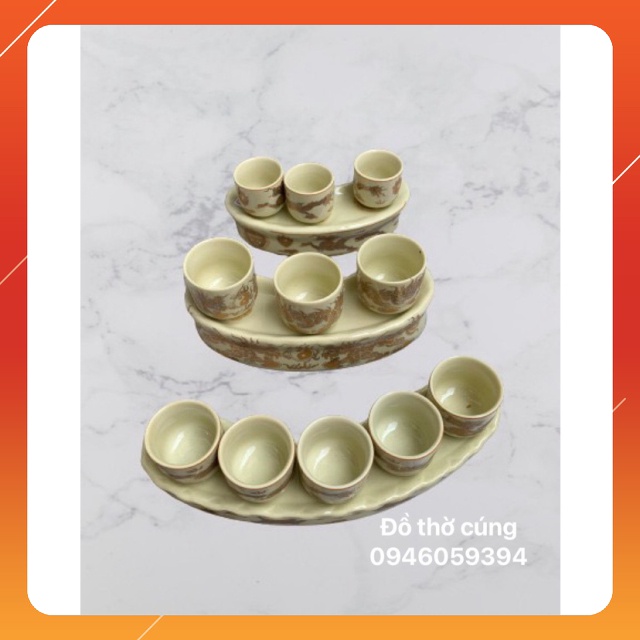 Chén Nước Thờ Bộ Kỷ 3-5 Chén vàng ánh kim Bát Tràng