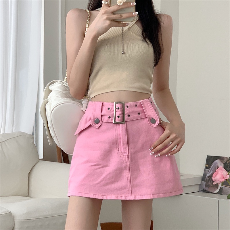 Chân váy jean ngắn LANJIEXI lưng cao thời trang cho nữ