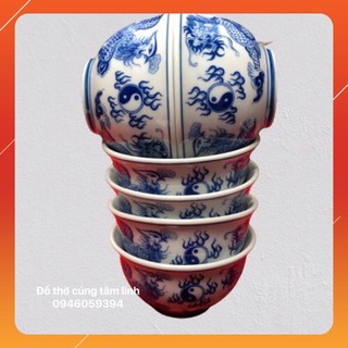 Bát cúng cơm thờ rồng - phượng men Lam / Hàng Cao Cấp