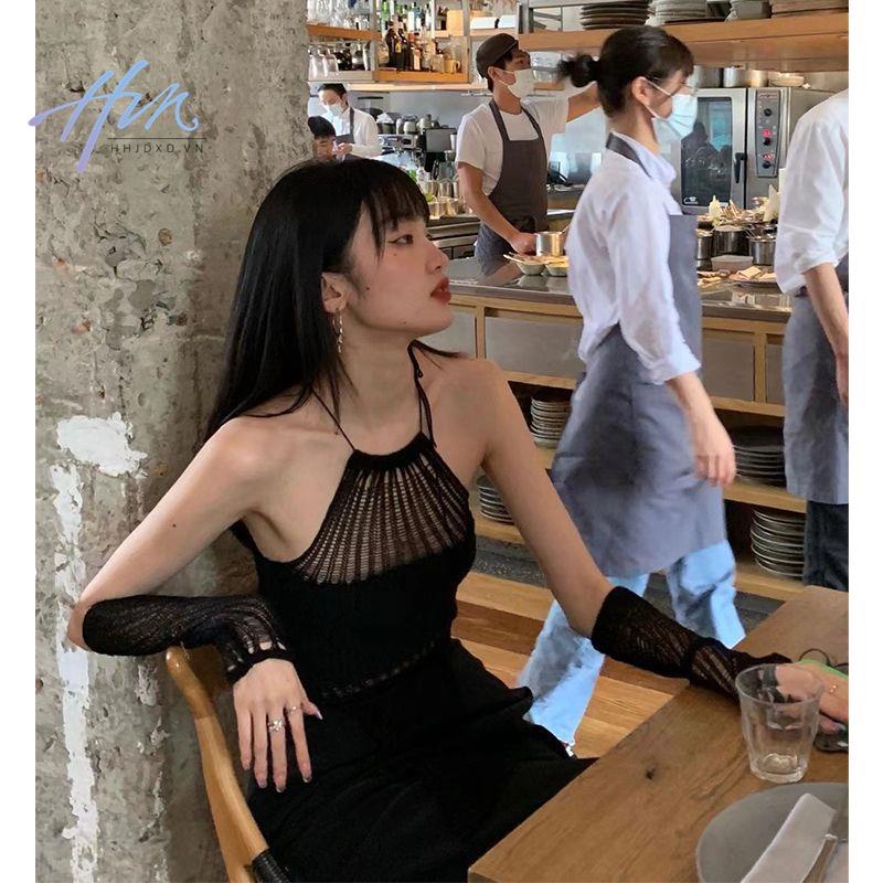 Áo Hai Dây Màu Đen Trơn Phong Cách Quyến Rũ Thời Trang 2023 Cho Nữ