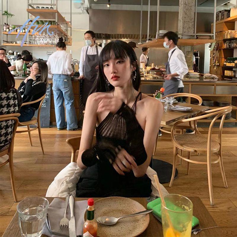 Áo Hai Dây Màu Đen Trơn Phong Cách Quyến Rũ Thời Trang 2023 Cho Nữ