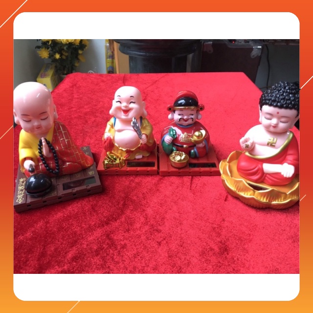Phật Di Lặc Gật Đầu Vẫy Quạt, Thầy Chùa Gõ Mõ, Phật Adida gật đầu, Thần Tài May Mắn trang trí ô tô năng lượng mặt trời