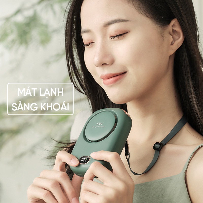 Quạt cầm tay mini đầu cắm sạc Usb 2000mAh có dây đeo cổ tiện lợi nhỏ gọn đáng yêu với 3 mức điều chỉnh tiện lợi