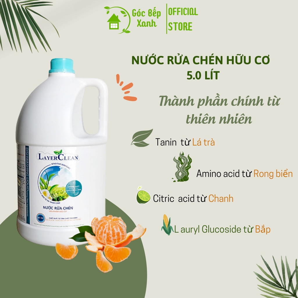 Nước rửa chén bát hữu cơ Layer Clean hương Quýt 5L