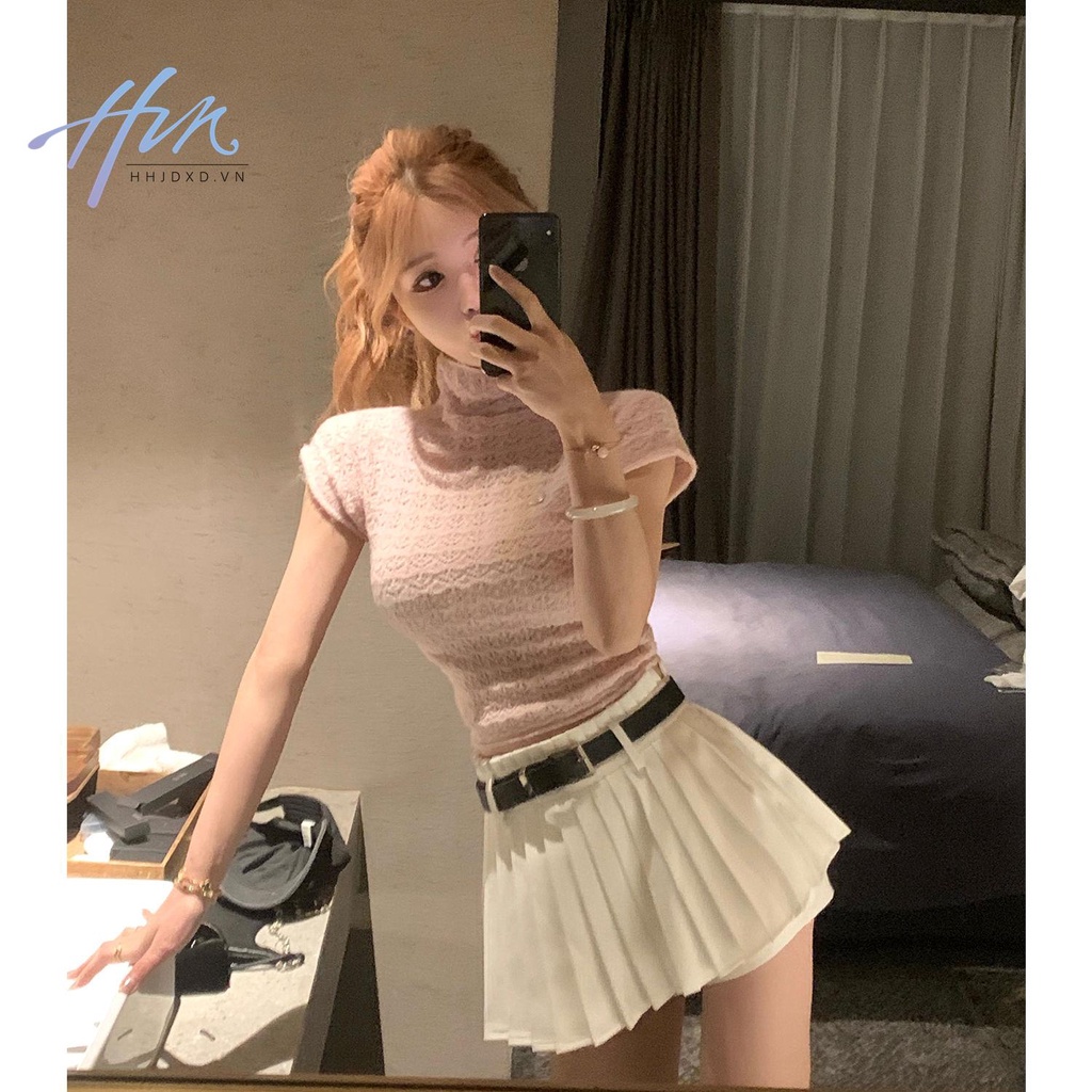 Áo Sweater Cổ Lọ Tay Ngắn Thời Trang Xuân Hè Xinh Xắn Cho Nữ