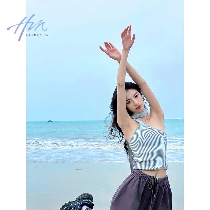 Áo Kiểu Trễ Vai Hoạ Tiết Kẻ Sọc Thời Trang Mùa Hè Cho Phái Nữ
