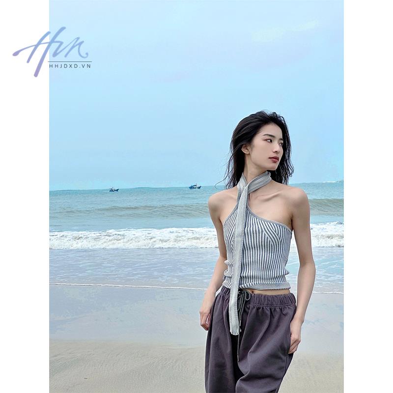 Áo Kiểu Trễ Vai Hoạ Tiết Kẻ Sọc Thời Trang Mùa Hè Cho Phái Nữ